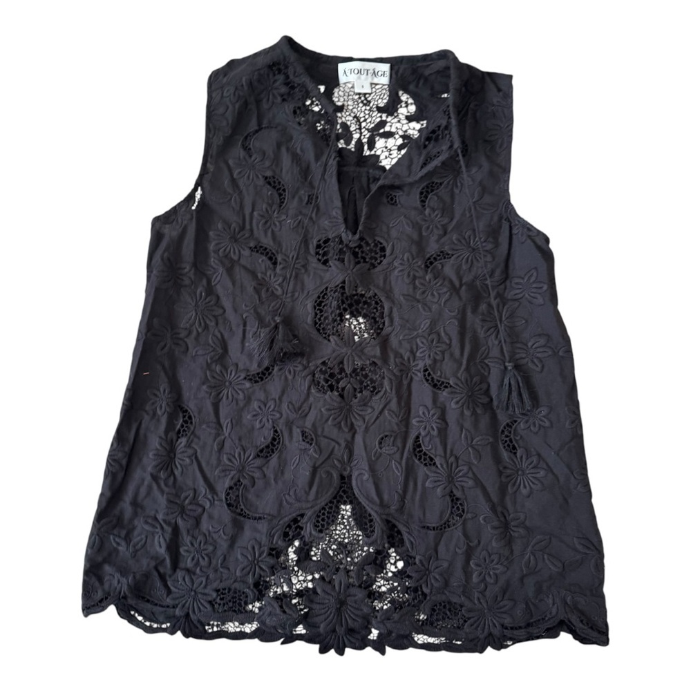 A-Tout-Age Black Tessa Embroidered Lace Sleeveless Top